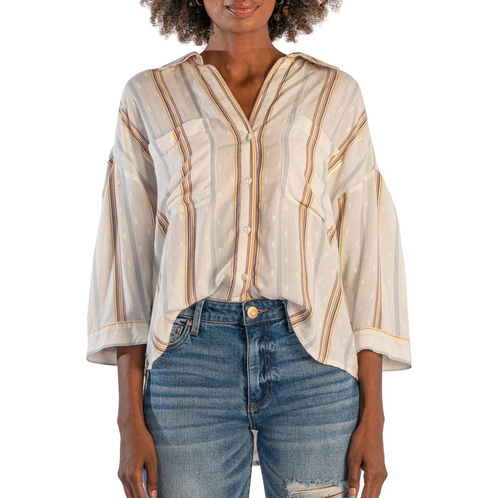 Kut From The Kloth Zuma Stripe Button-up Shirt In Ivory/gold/rose