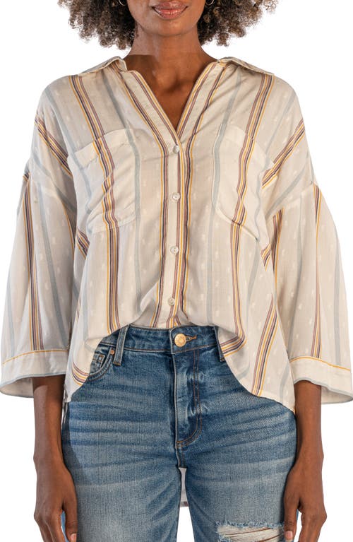 KUT from the Kloth Zuma Stripe Button-Up Shirt Ivory/Gold/Rose at Nordstrom,