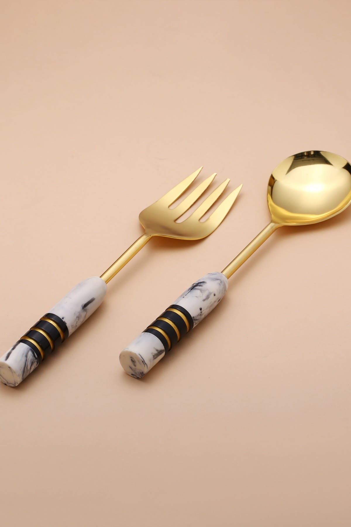 Tiramisu Gold Plated Metal & Resin Salad Server 2-piece Set In White