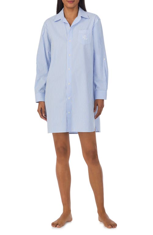 Shop Lauren Ralph Lauren Print Cotton Sleepshirt In Blue Stripe