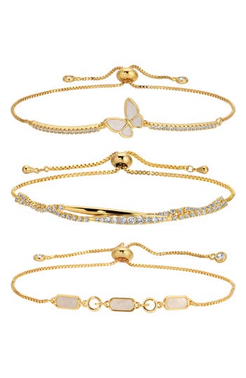 Eye Candy Los Angeles Sandy Set Of 3 Cubic Zirconia Slider Bracelets In Gold