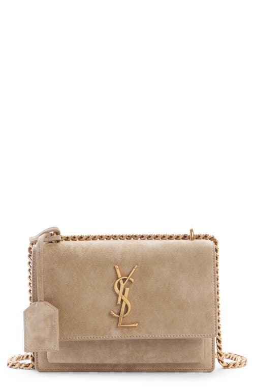 Saint Laurent Small Sunset Suede Shoulder Bag in Matt Gold at Nordstrom