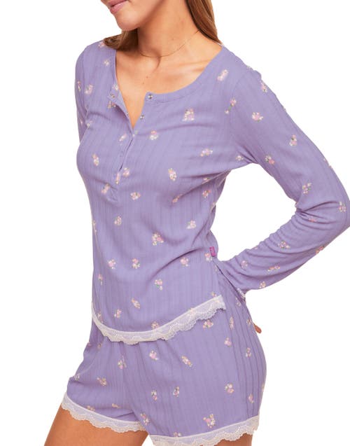 Shop Adore Me Kennedy Pajama Long Sleeve Henley & Short Set In Floral Purple