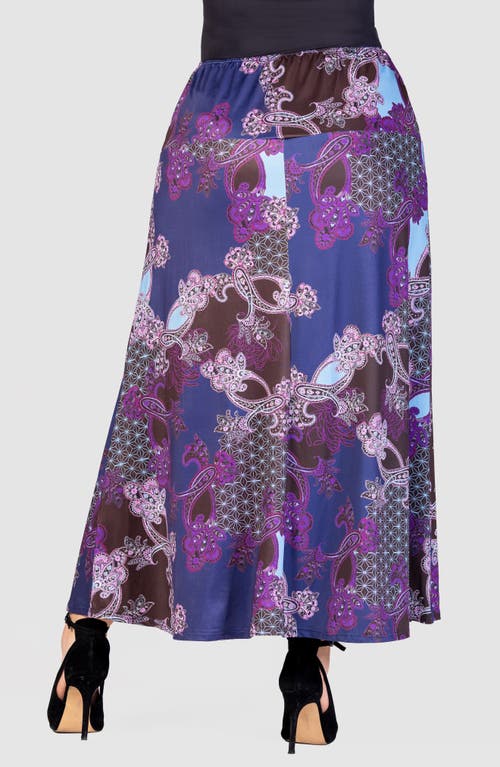 Shop 24seven Comfort Apparel Paisley Print Jersey Maxi Skirt In Purple Multi