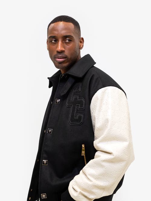 Shop Place Of Elms Collective Consciousness Varsity Bomber In Black