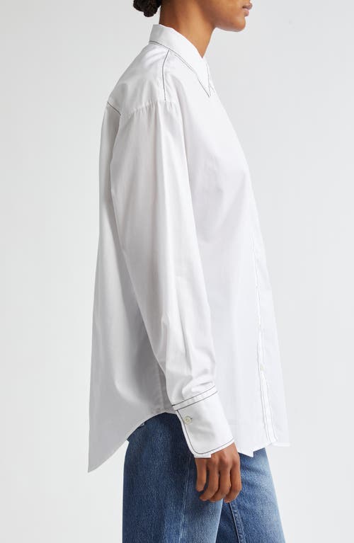 Shop Bite Studios Contrast Stitch Organic Cotton Button-up Shirt In White