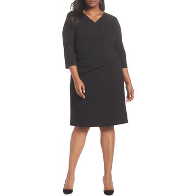 Plus Size Tahari Ruched Surplice Crepe Sheath Dress, Black
