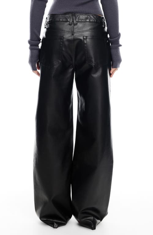 Shop Lioness Top Model Low Rise Wide Leg Faux Leather Pants In Onyx