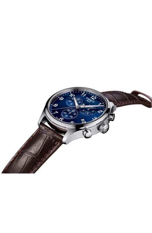 Tissot T1166171604700 Chrono Xl Classic Stainless Steel And Leather Strap Watch In Brown/blue/silver