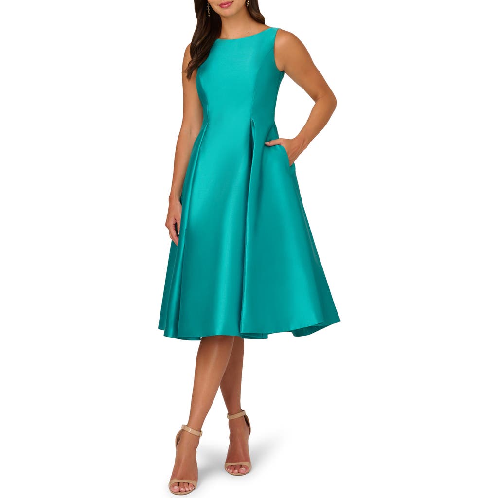 Adrianna Papell Sleeveless Tea-length Dress In Exotic Jade