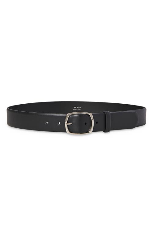 The Row Oval Buckle Leather Belt in Black/Silver
