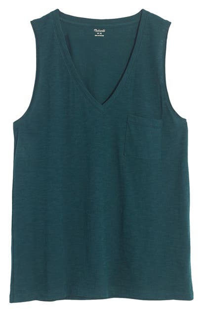 Madewell Whisper Cotton V-neck Tank In Smoky Spruce