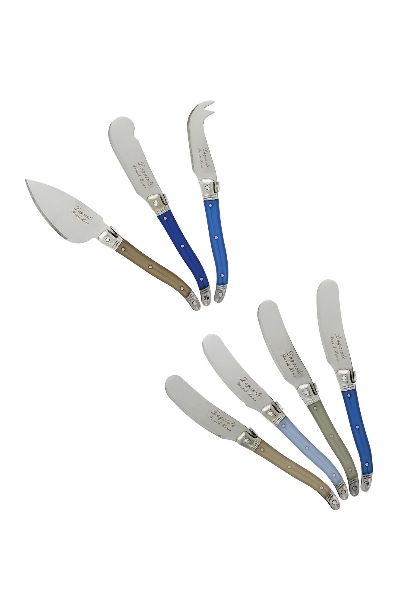 French Home 7-piece Laguiole Cream & Blue Cheese Knife & Spreader Set In Blue And Ivory