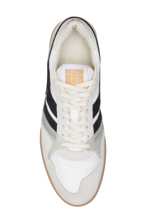 Shop Tom Ford Jackson Suede Detail Low Top Sneaker In 5w013 White/black/amber