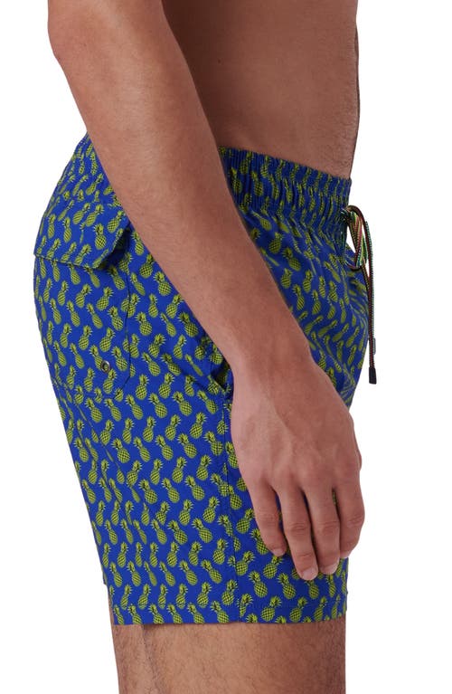 Shop Bugatchi Print Archer Mid Length Swim Trunks In Royal