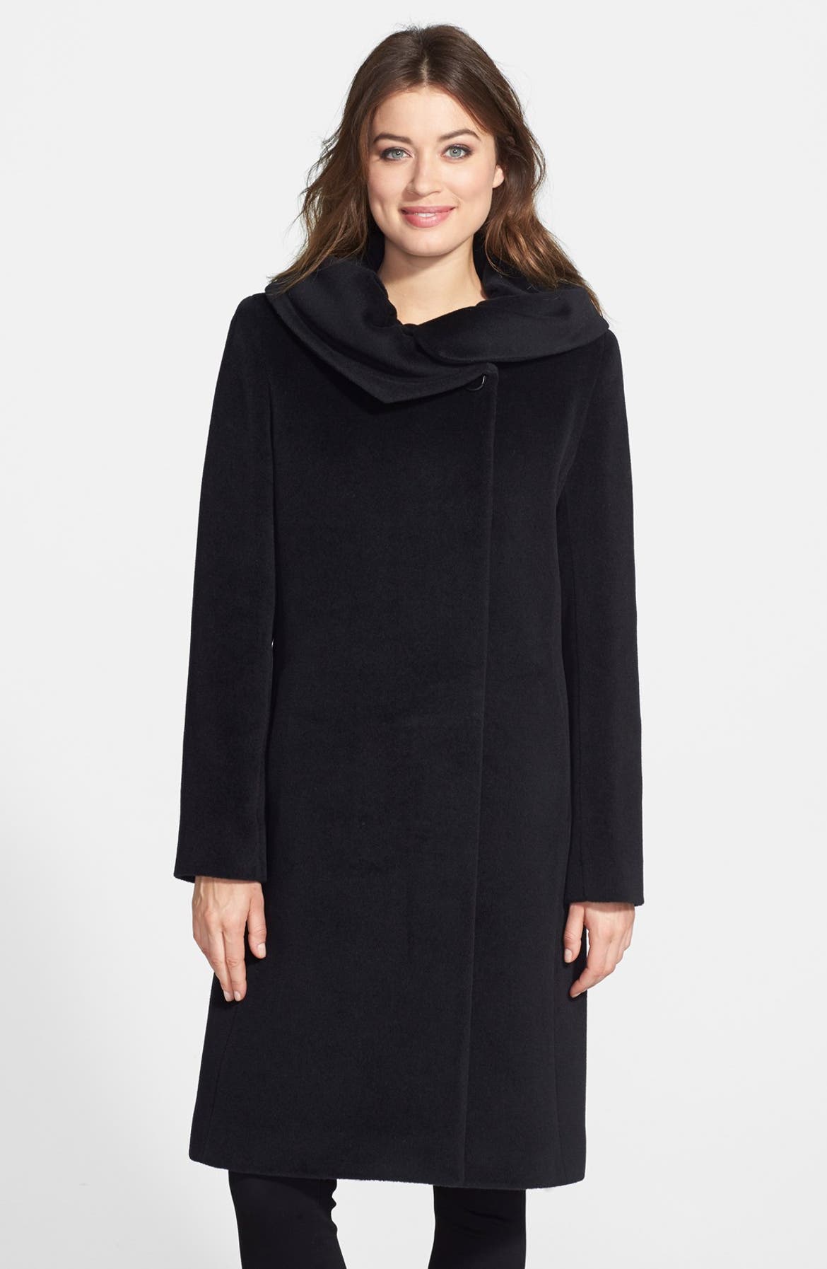 Cinzia Rocca Ruched Collar Long Wool Dress Coat | Nordstrom