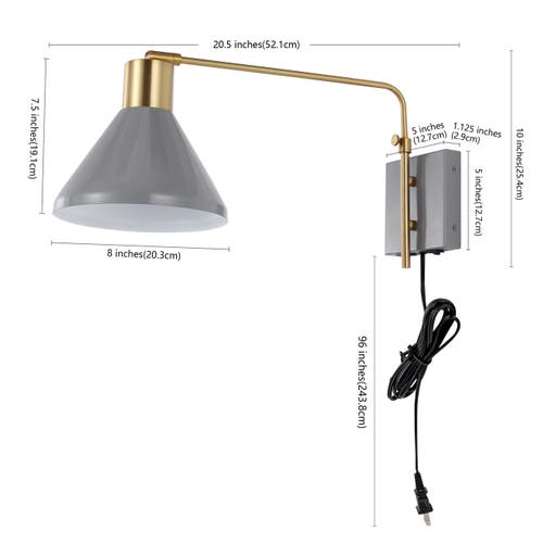 Jonathan Y Max Swing Arm 1-light Modern Midcentury Iron Usb Charging Port Led Sconce In Gray