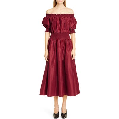 Adam Lippes Off The Shoulder Silk Taffeta Midi Dress, Red