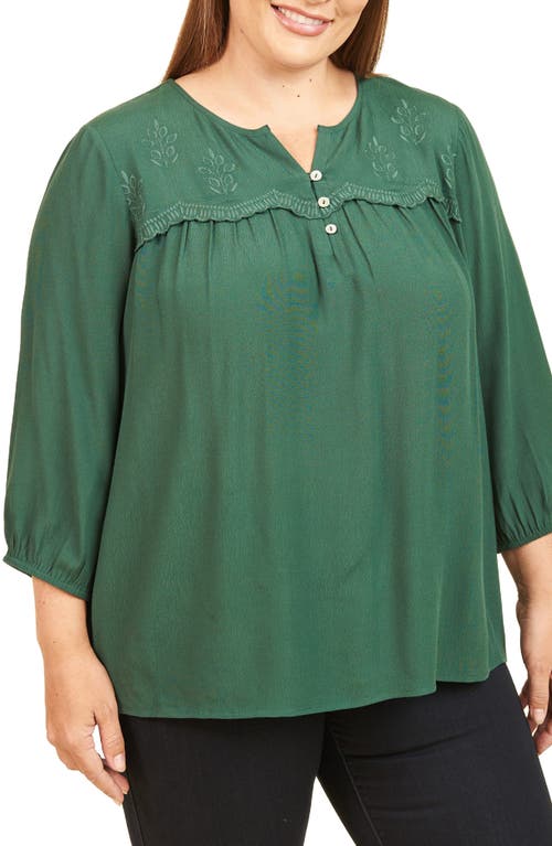 DR2 by Daniel Rainn Floral Embroidered Woven Top in Emerald Jewel