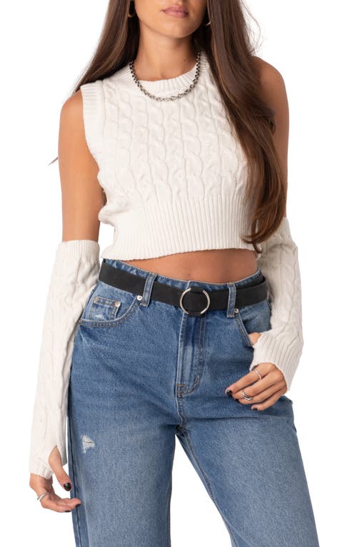 EDIKTED Shay Cable Sleeveless Crop Sweater with Arm Warmers in Beige