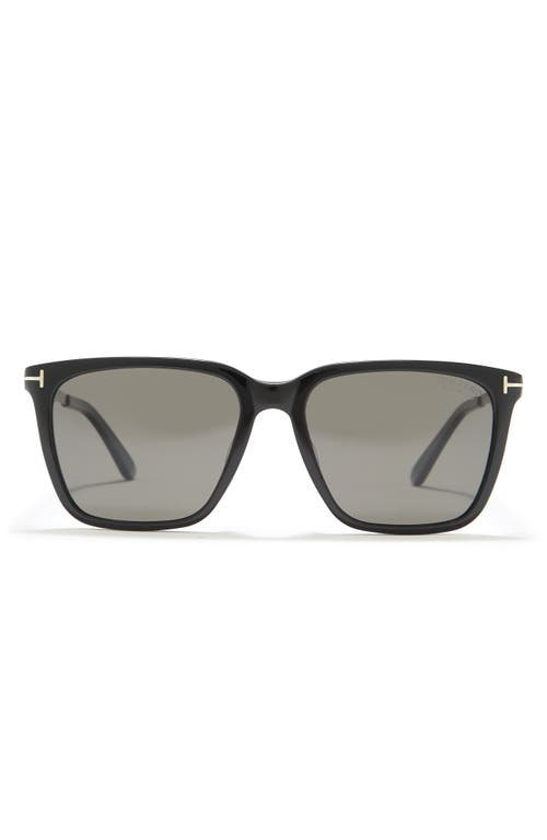 TOM FORD 56mm Garrett Square Sunglasses in Shiny Black /Smoke Polarized at Nordstrom