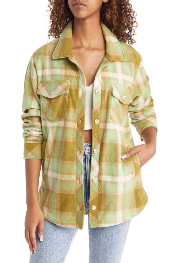 Thread & Supply Plaid Polar Fleece Shacket In Green Plaid