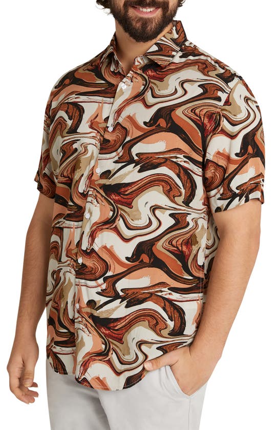 Shop Johnny Bigg Marble Print Short Sleeve Button-up Shirt In Rust