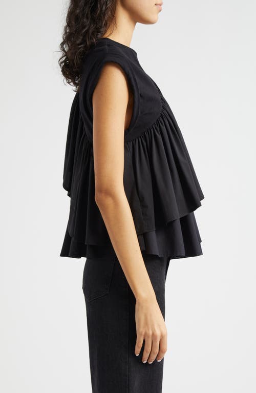 Shop Cinq À Sept Micki Woven Ruffle Layer T-shirt In Black