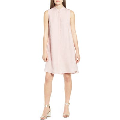 Anne Klein Mandarin Collar Linen Trapeze Dress