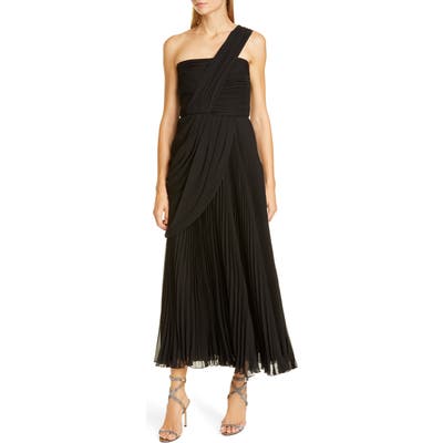 Giambattista Valli One-Shoulder Pleat Midi Evening Gown, US / 48 IT - Black