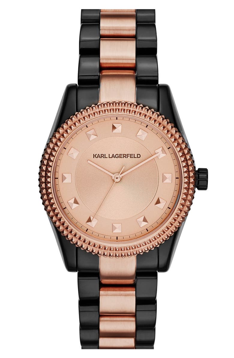 KARL LAGERFELD 'Petite Stud' Two-Tone Bracelet Watch, 34mm | Nordstrom
