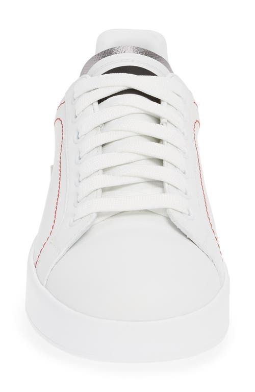 Dolce & Gabbana Women Portofino White Leather Sneakers With Logo In White/silver