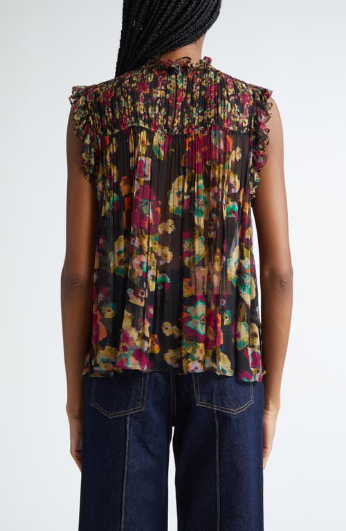 Shop Ulla Johnson Georgina Floral Sleeveless Plissé Silk Top In Cosmic