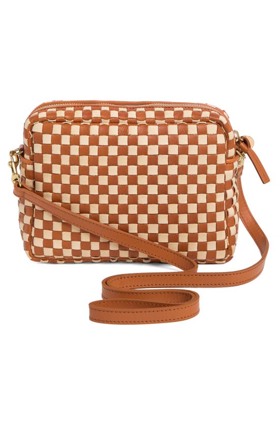 Clare V. Marisol Woven Leather Crossbody Bag in Toffee Diagonal