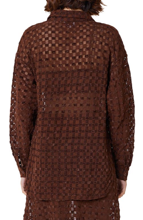 Shop Find Me Now Harmony Check Stretch Mesh Button-up Shirt In Chocolate Lab