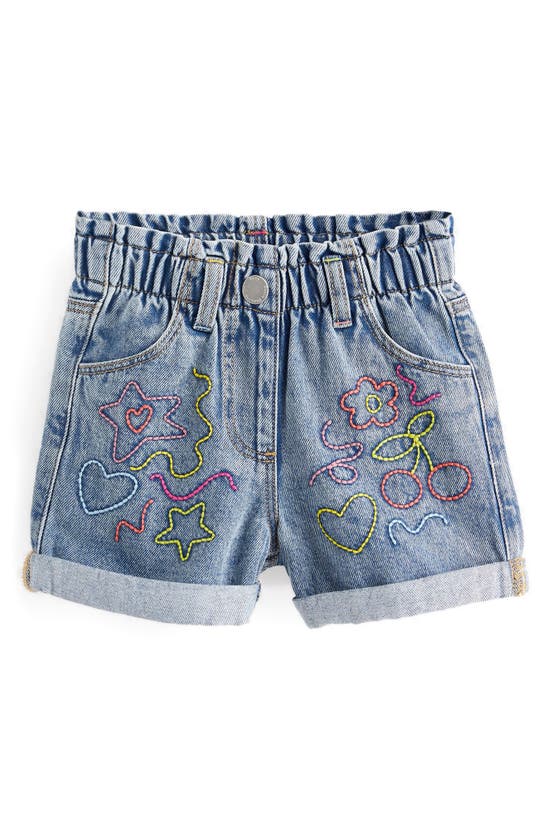 Shop Next Kids' Doodle Embroidered Denim Shorts In Blue