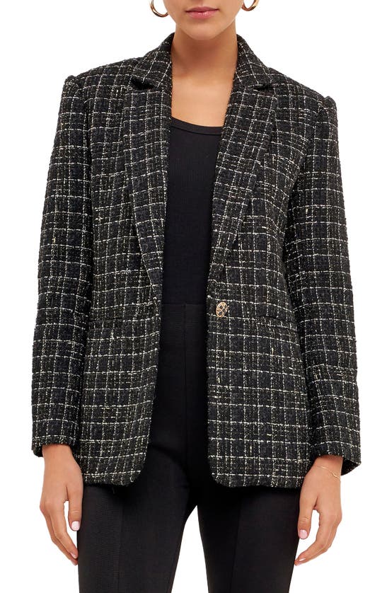 Endless Rose Tweed Single Breasted Blazer In Black