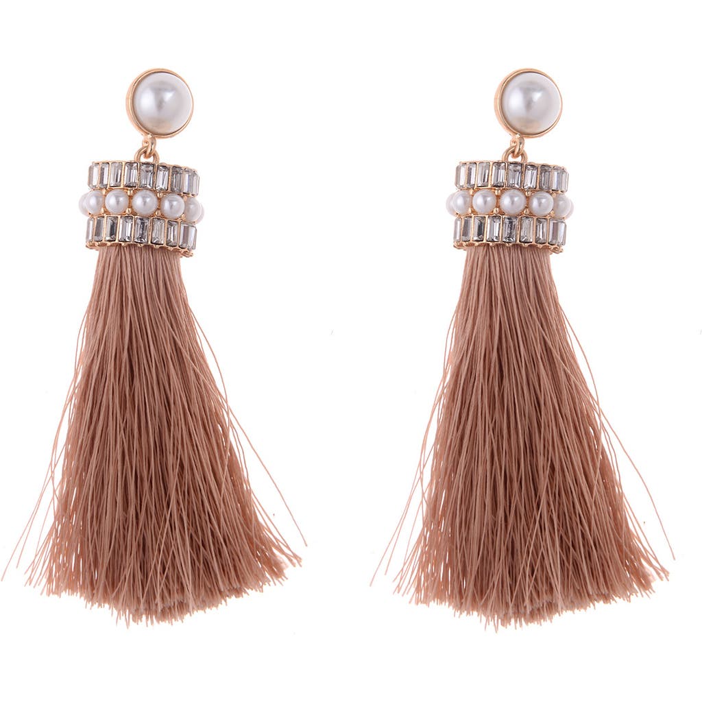 Shop Zaxie By Stefanie Taylor Imitation Pearl Tassel Drop Earrings In Gold