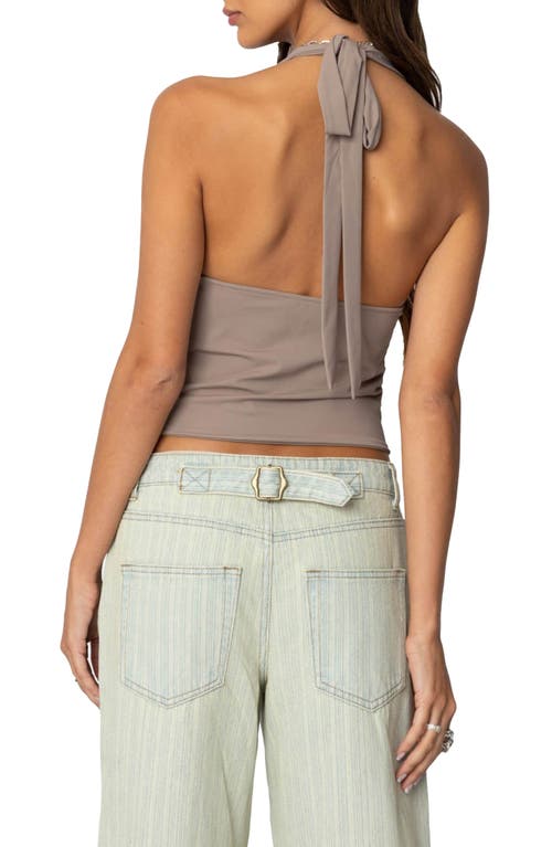 Shop Edikted Mila Deep Square Neck Halter Stretch Top In Brown