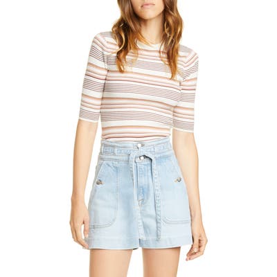 Frame Stripe Ribbed Cotton & Wool Sweater, Ivory