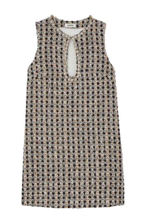 Shop Sandro Short Tweed Dress In Camel/deep Blu