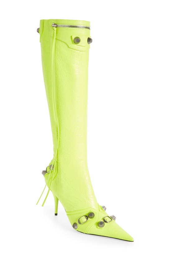Balenciaga Cagole Knee High Boot In Fluo Yellow/ Age Nikel