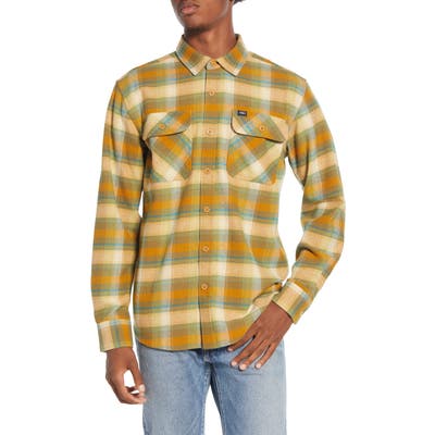 Obey South Pass Plaid Button-Up Flannel Shirt, Brown