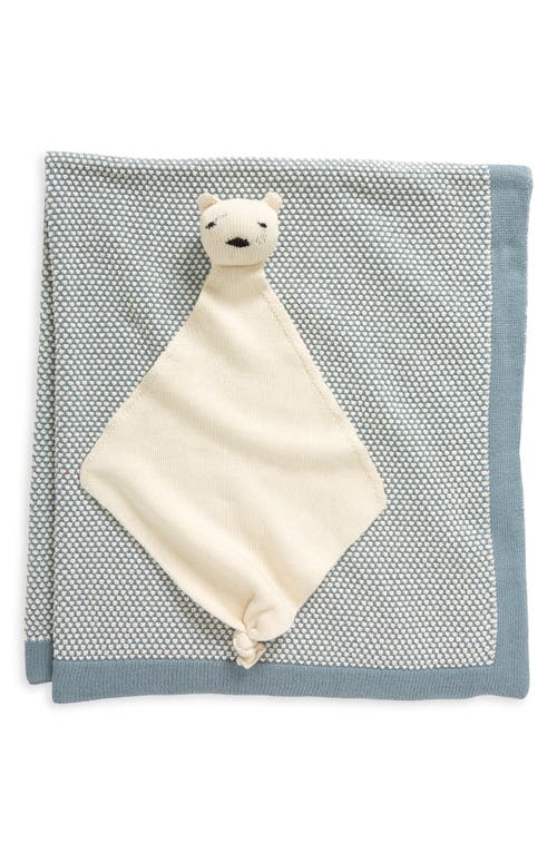 Pink Lemonade Bunny Organic Cotton Baby Blanket & Bear Lovey Set In Blue