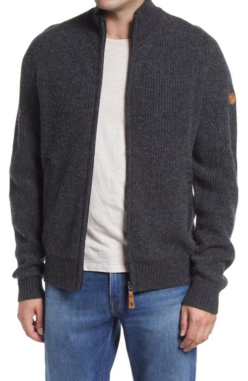 Fjällräven Ovik Rib Zip Up Wool Sweater in Dark Grey