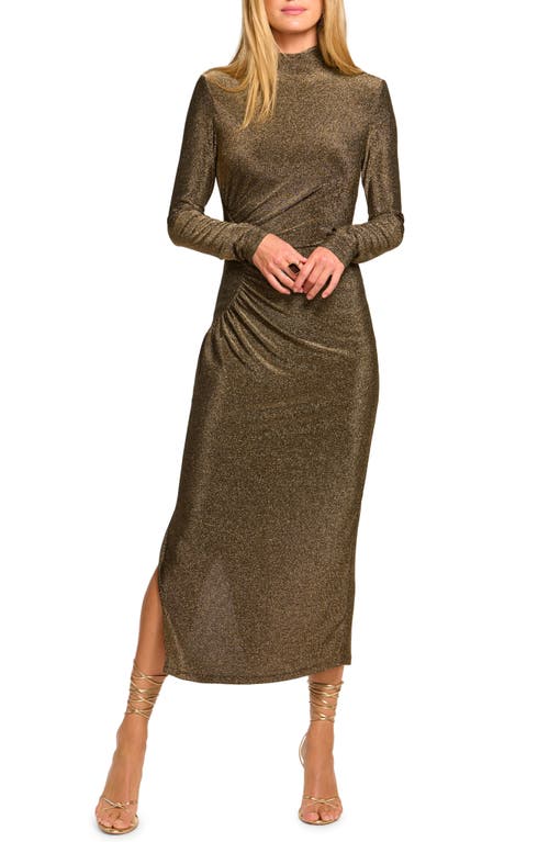 Ramy Brook Amarilys Metallic Long Sleeve Midi Dress in Gold Knit 