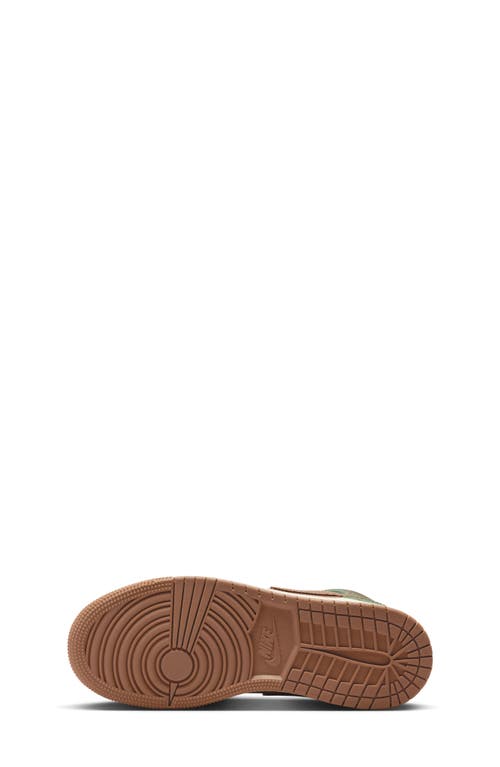 Jordan Kids' 1 Mid Sneaker In Brown/ Light Olive/ Treeline