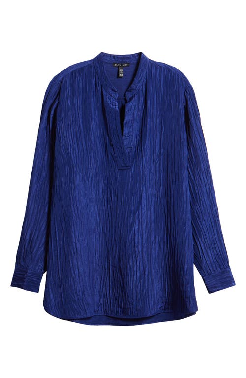 Eileen Fisher Mandarin Collar Textured Stretch Silk Tunic In Infinity