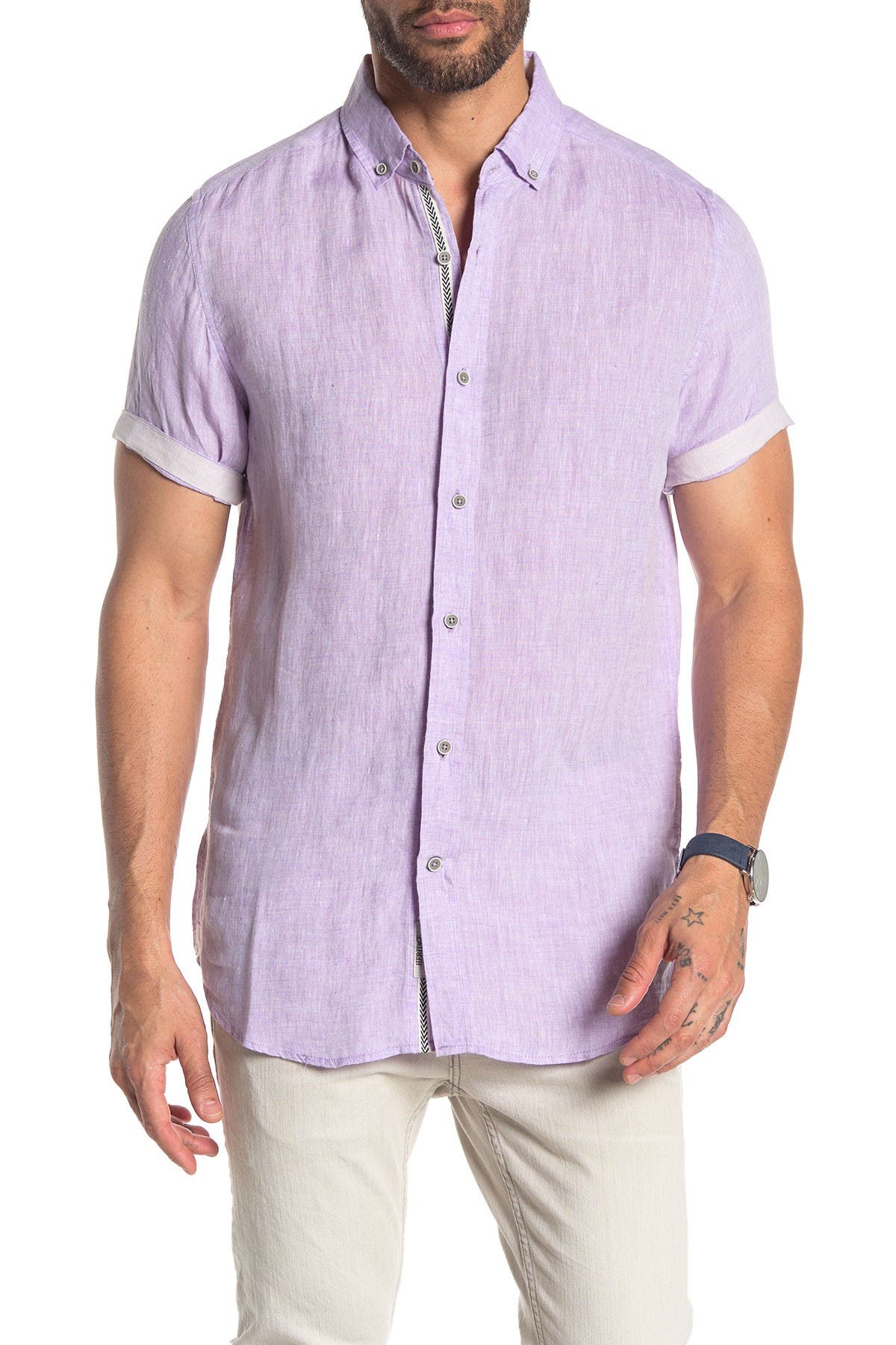 Solid Short Sleeve Linen Shirt 