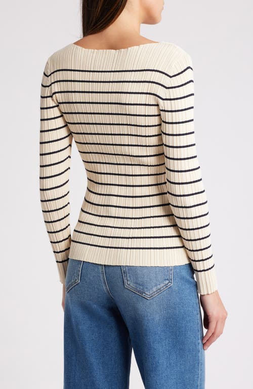 French Connection Womens Striped Knit Pullover Sweater In Cream Black